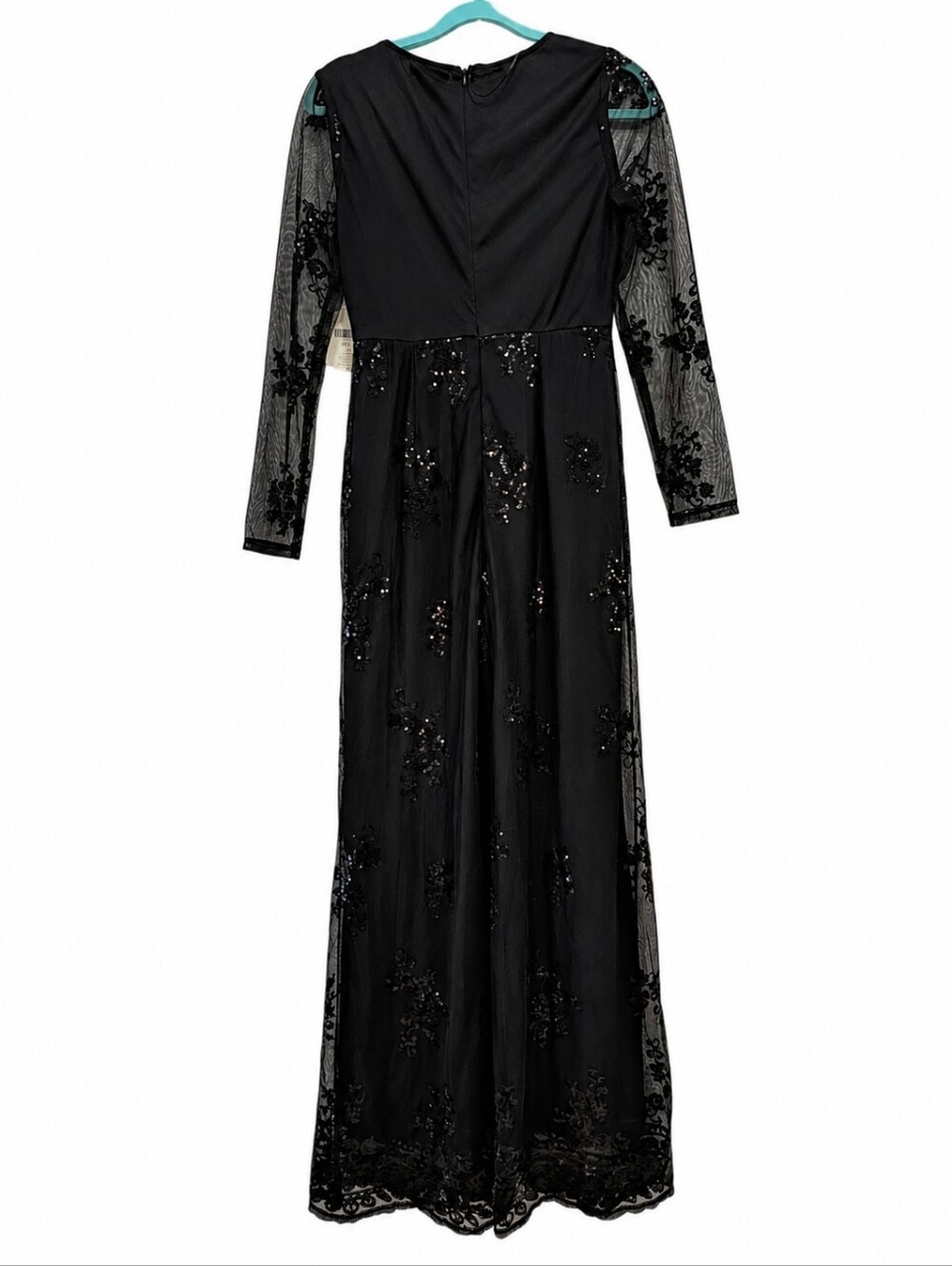 Altar'd State Black Sequin Lace Formal Flare Wide Legged Flowy Jumpsuit NWT - Picture 11 of 12